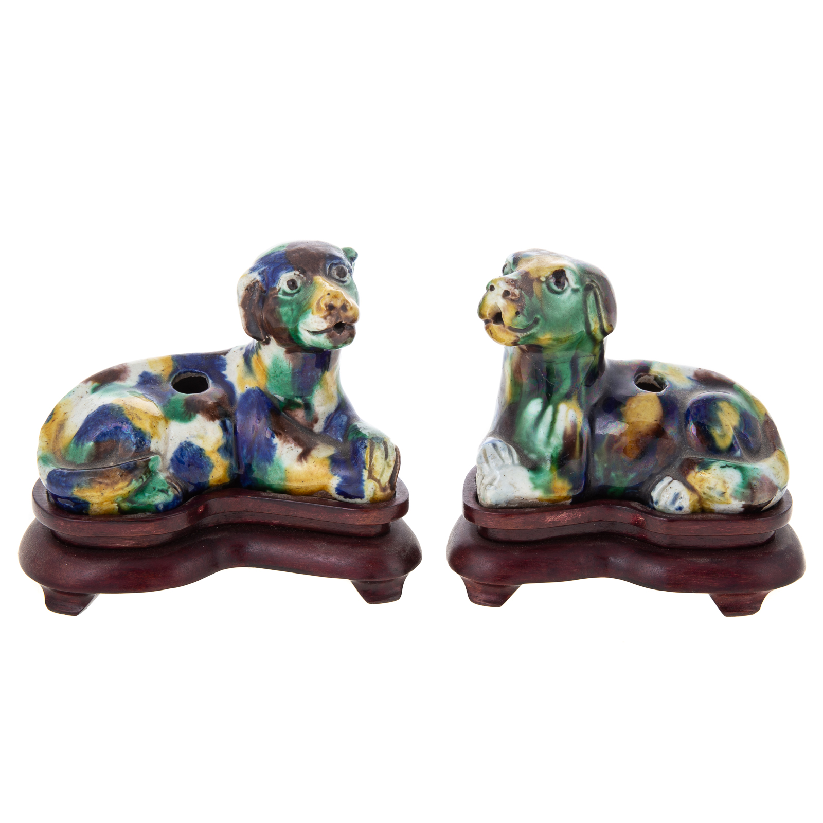 Appraisal: A PAIR OF CHINESE WUCAI RECUMBENT DOG WATER DIPPERS Mid-