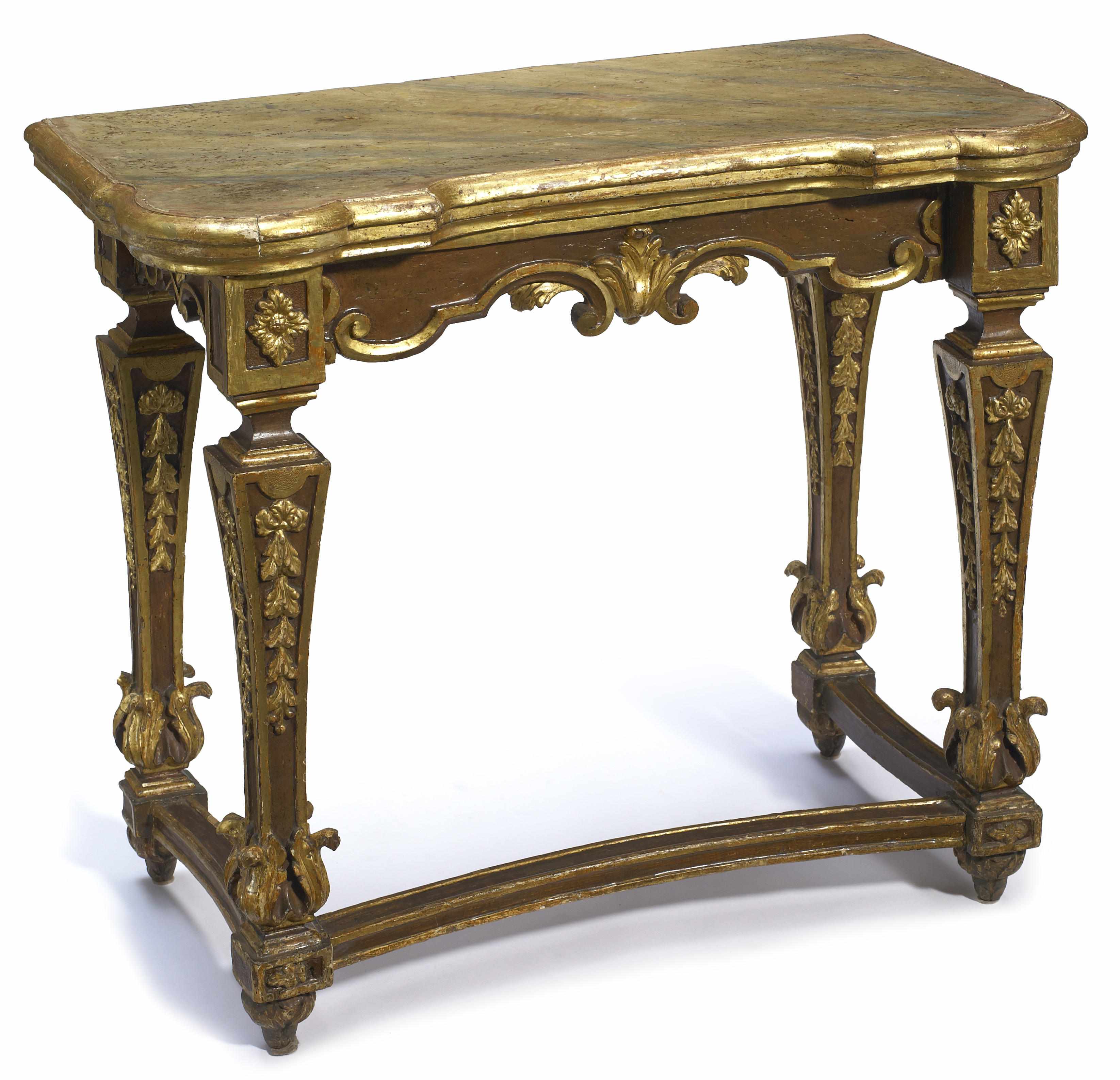 Appraisal: An Italian Baroque parcel gilt and paint decorated console mid