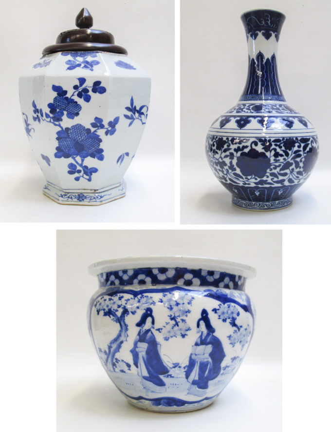 Appraisal: THREE BLUE AND WHITE CHINESE PORCELAIN VESSELS in the form