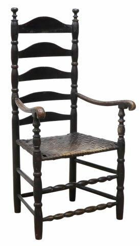 Appraisal: American ladder-back armchair th c in a later black painted