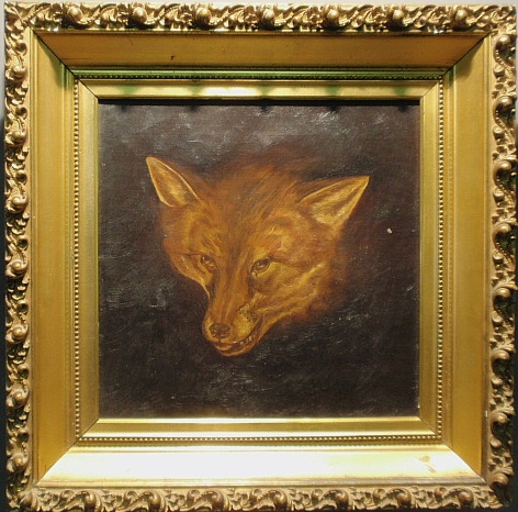 Appraisal: - Oil on canvas portrait of a fox mounted in