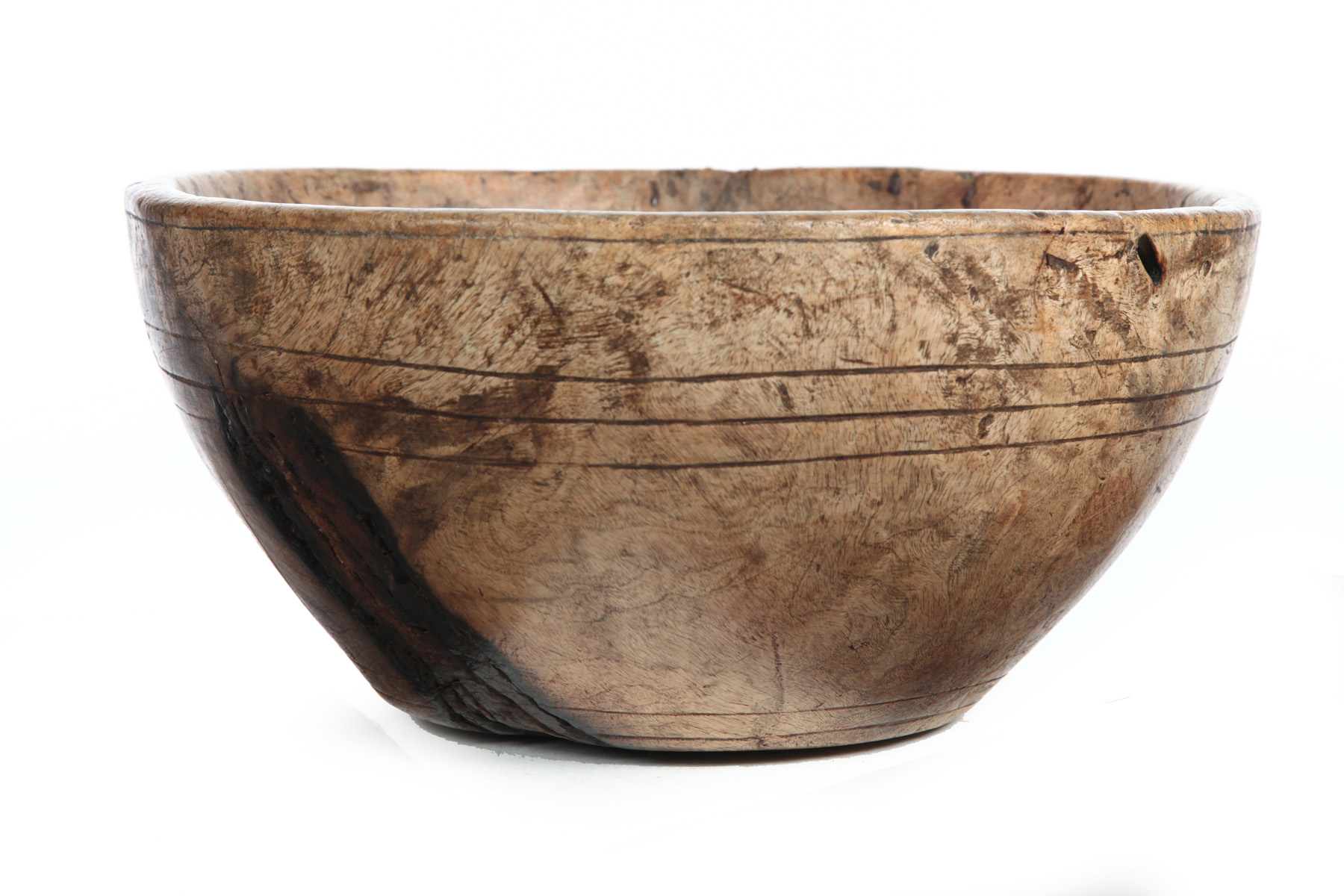 Appraisal: BURL BOWL American th century ash Scrubbed surface some figure