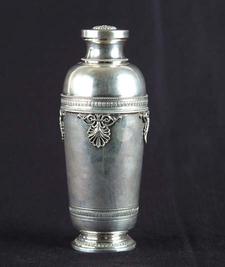 Appraisal: DANISH SILVER COCKTAIL SHAKER Hallmark to base with three castle