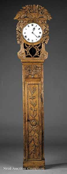 Appraisal: A French Provincial Carved Pine Tall Case Clock c Normandy