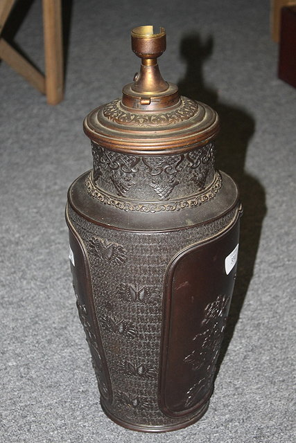 Appraisal: A JAPANESE BRONZE VASE converted to a lamp decorated with