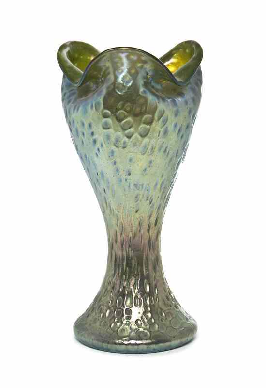 Appraisal: A Loetz Iridescent Glass Vase having a ruffled bulbous top