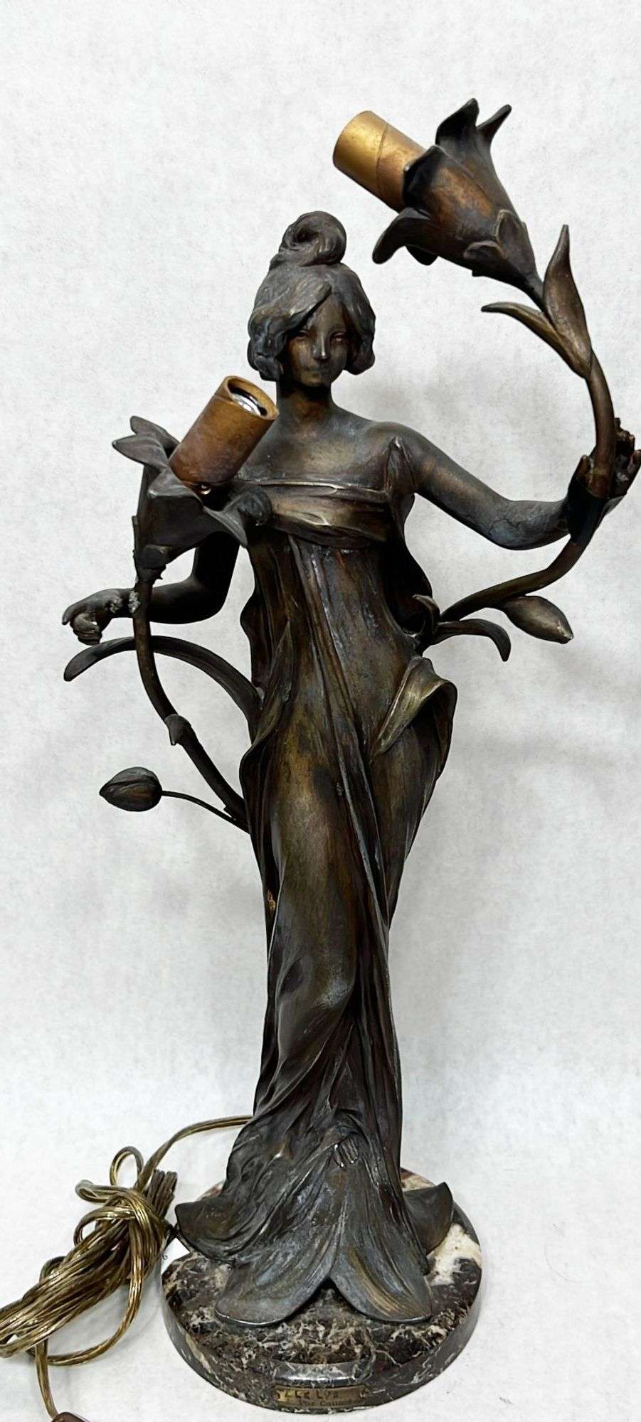 Appraisal: After Julien Causse Figural Art Nouveau Table Lamp tall Condition