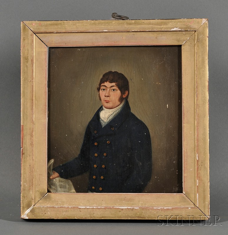 Appraisal: American School th Century Portrait of a Young Man Wearing