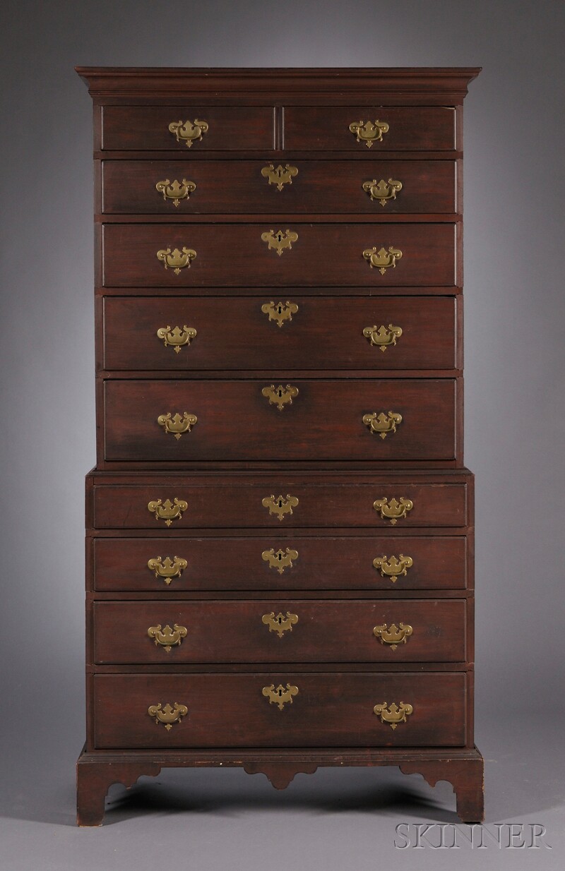 Appraisal: Chippendale Spanish Brown-painted Maple Chest-on-chest Massachusetts late th century original