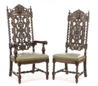 Appraisal: Pair Ebonized His Hers Barley Twist Hall Chairs Continental mid