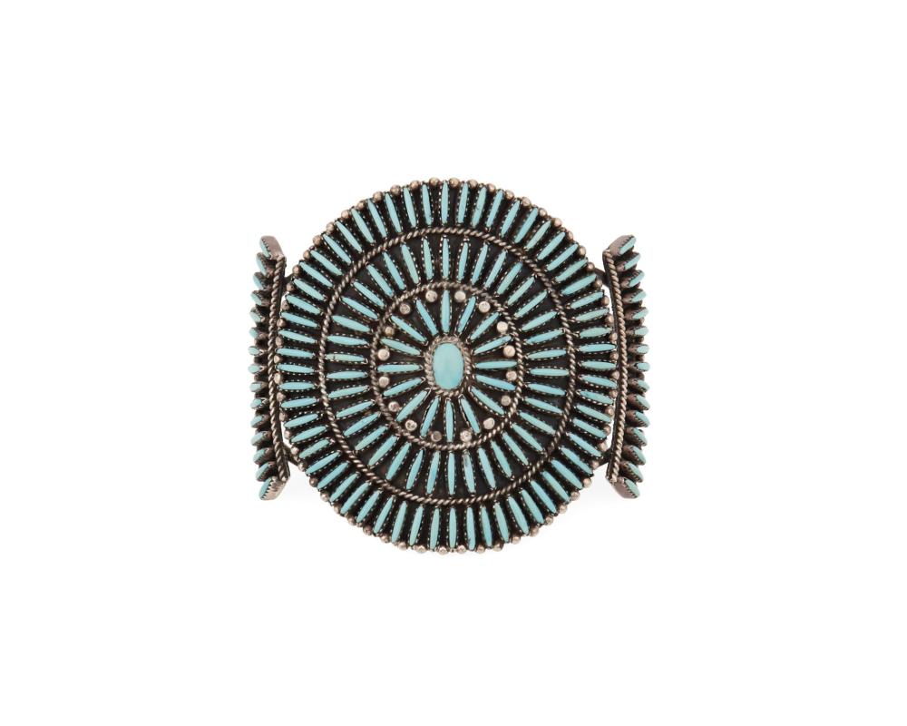 Appraisal: A large Zuni style needlepoint cuff bracelet Mid- th Century