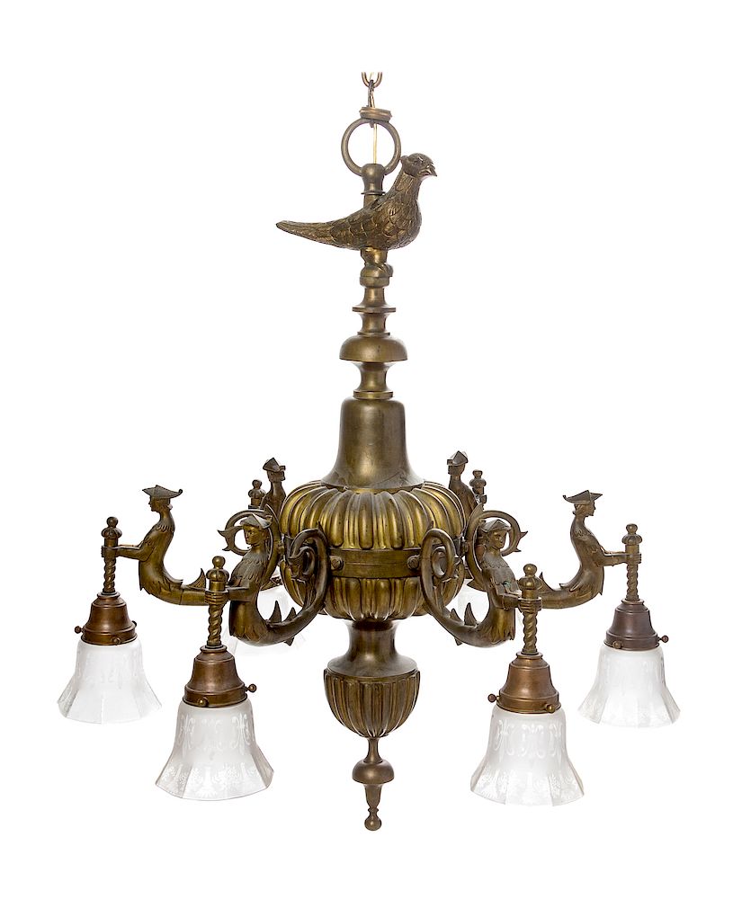 Appraisal: A Continental Brass Six-Light Chandelier A Continental Brass Six-Light Chandelier