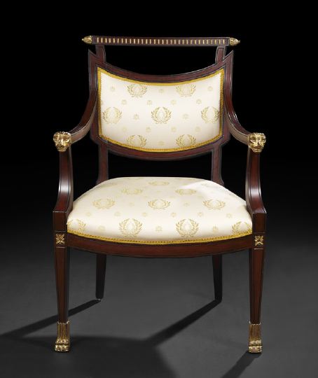 Appraisal: Continental Neoclassical-Style Mahogany Fauteuil the fluted crest rail above a