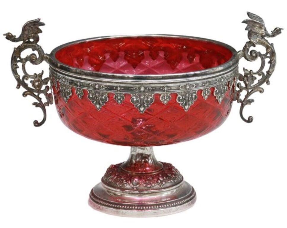 Appraisal: Silverplate and glass fruit bowl late th early th c