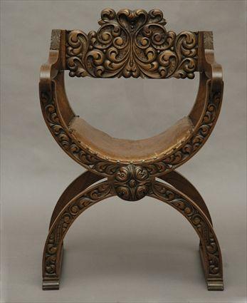 Appraisal: Renaissance-Style Carved Walnut Savonarola Chair x x in