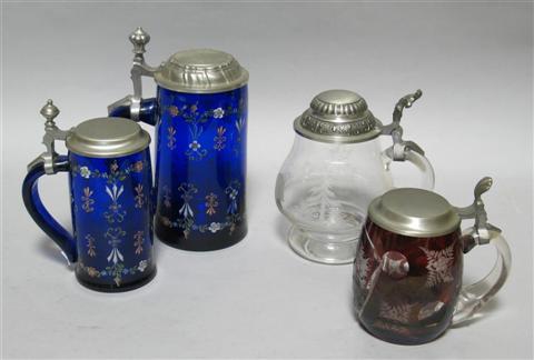 Appraisal: BOHEMIAN GLASS STEIN WITH PEWTER LID The red flashed barrel