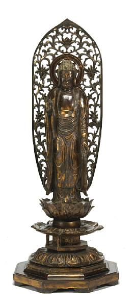 Appraisal: A black and gilt lacquered wood standing figure of Amida