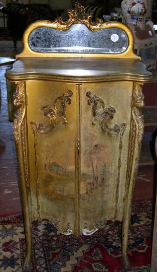 Appraisal: Louis XV-Style Gilded and Polychromed Music Cabinet ca the front