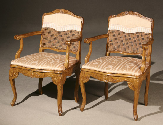 Appraisal: Pair of Louis XV Painted Wood Caned Fauteuils en Cabriolet