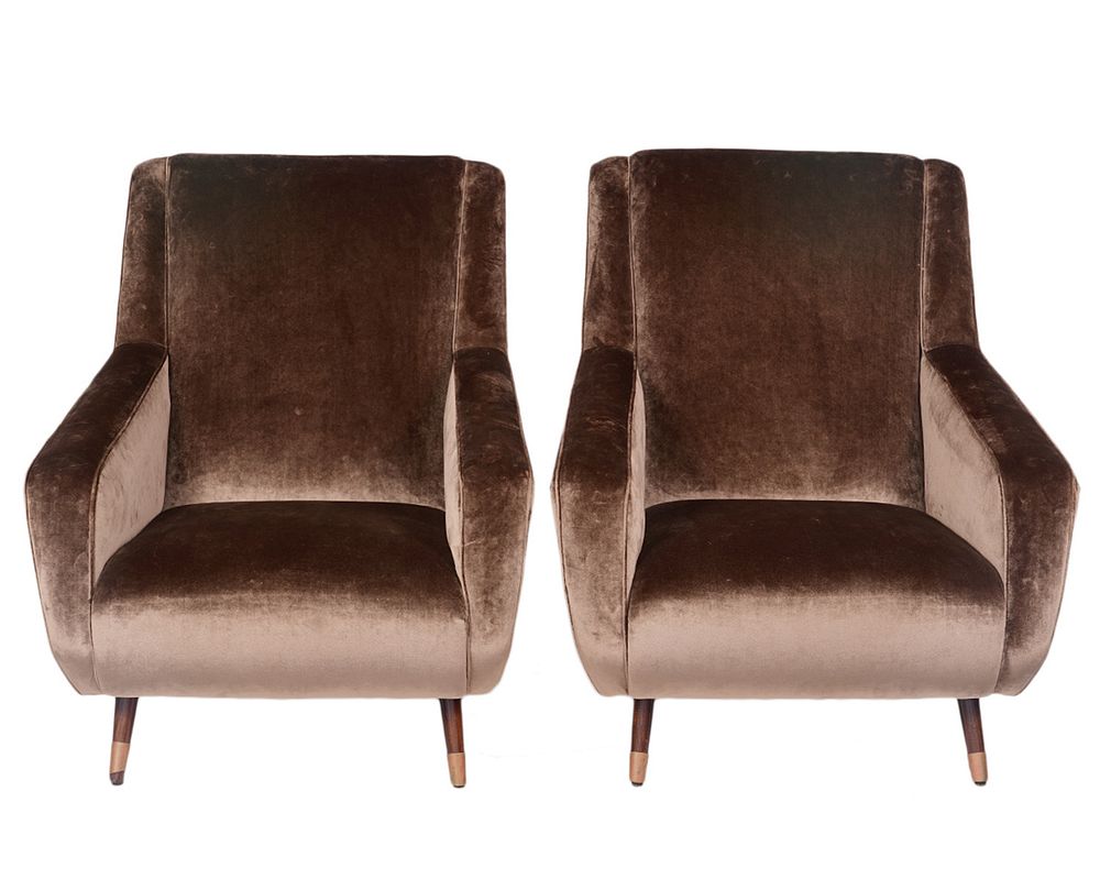 Appraisal: Pair of Italian Velvet Uphostered Armchairs Pair of phenomenal Italian