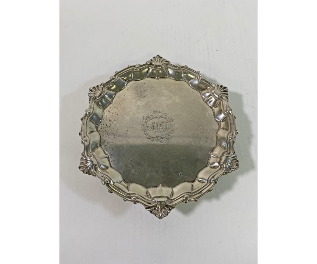 Appraisal: American silver waiter with monogram and inscription Abigail Turner to