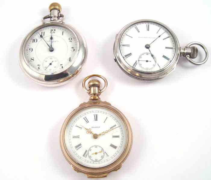 Appraisal: THREE ELGIN OPENFACE POCKET WATCHES A model size jewels CHAMPION