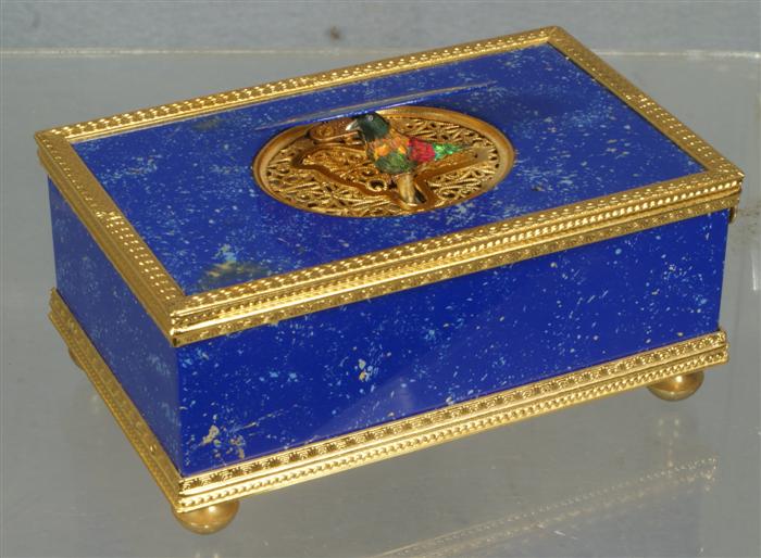 Appraisal: Blue enameled Reuge musical bird box plays nicely does not