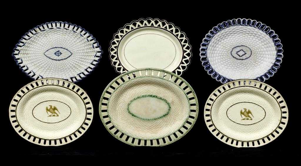 Appraisal: SIX CREAMWARE AND PEARLWARE OVAL STANDS with 'arcaded' or reticulated