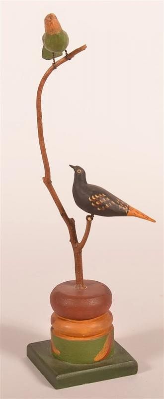 Appraisal: Gottshall Carved and Painted Wood Bird Tree Gottshall Carved and