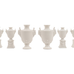 Appraisal: A Set of Six Nymphenburg Porcelain Urns th Century the