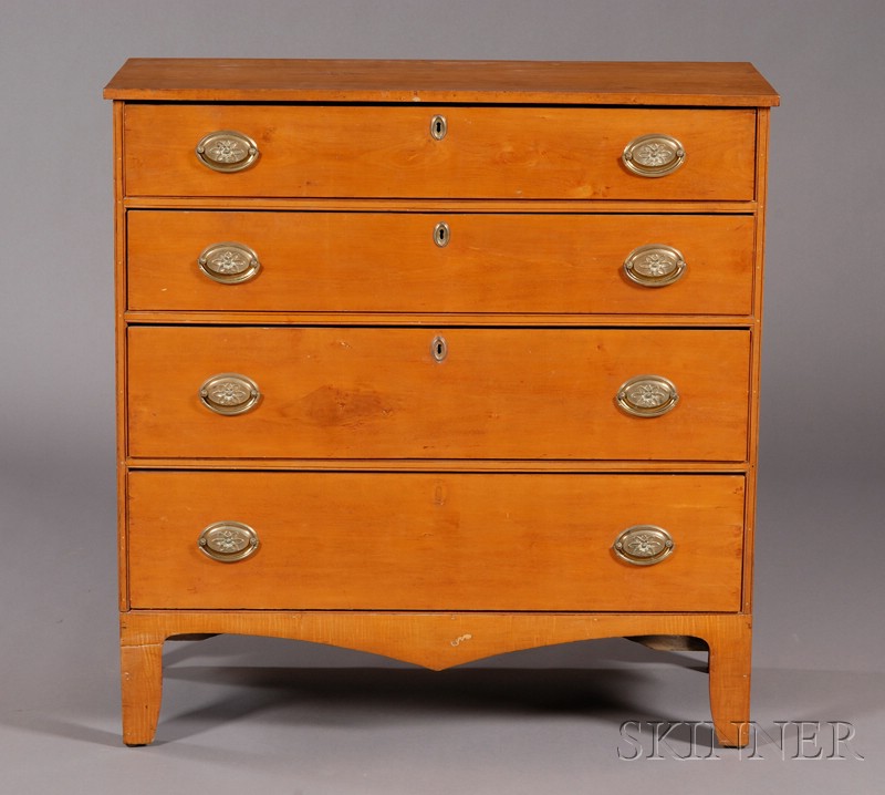 Appraisal: Federal Cherry and Maple Chest of Four Drawers New England