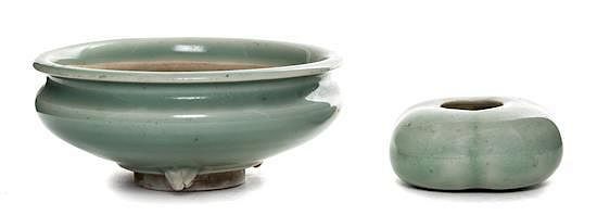 Appraisal: Two Celadon Porcelain Articles Length x width inches Two Celadon