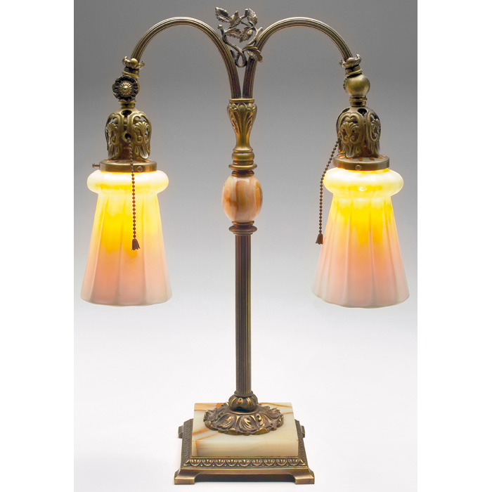 Appraisal: Steuben lamp bronzed metal and marble base with arched arms