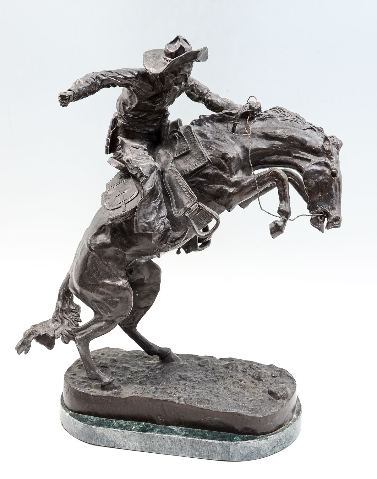 Appraisal: LARGE BRONZE BRONCO BUSTER SCULPTURE AFTER REMINGTON '' in height