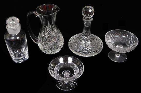 Appraisal: GLASS Five glass vessels including Waterford and Orrefors Watercord pitcher