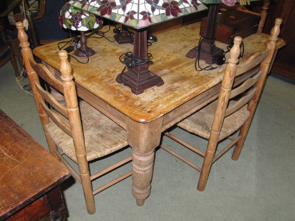 Appraisal: Victorian pine kitchen table with four ladder back chairs