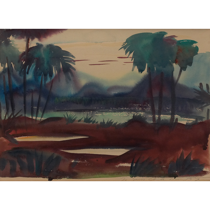 Appraisal: Paul Bough Travis American - African Vista watercolor x signed