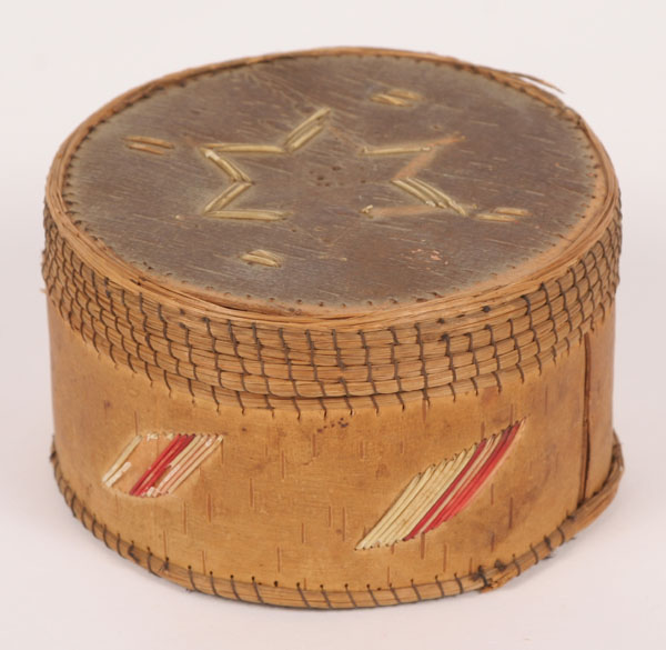 Appraisal: Native American Indian woodland birch and porcupine quill lidded basket