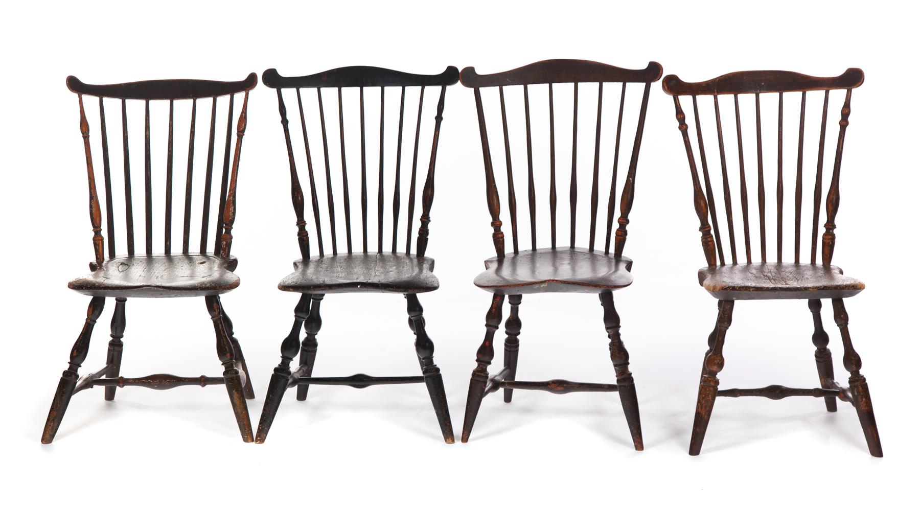 Appraisal: FOUR AMERICAN FANBACK WINDSOR SIDE CHAIRS Ca - H stretchers