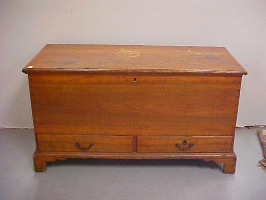 Appraisal: Pennsylvania butternut lift top blanket chest on bracket base interior