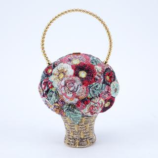 Appraisal: Judith Leiber Flower Basket Crystal Pave Minaudiere Gold interior Coin