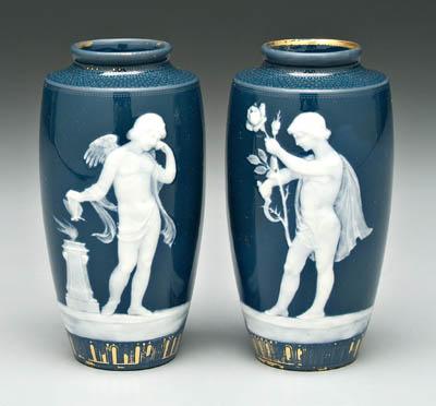 Appraisal: Pair Solon pate-sur-pate vases one with figure of youth cutting