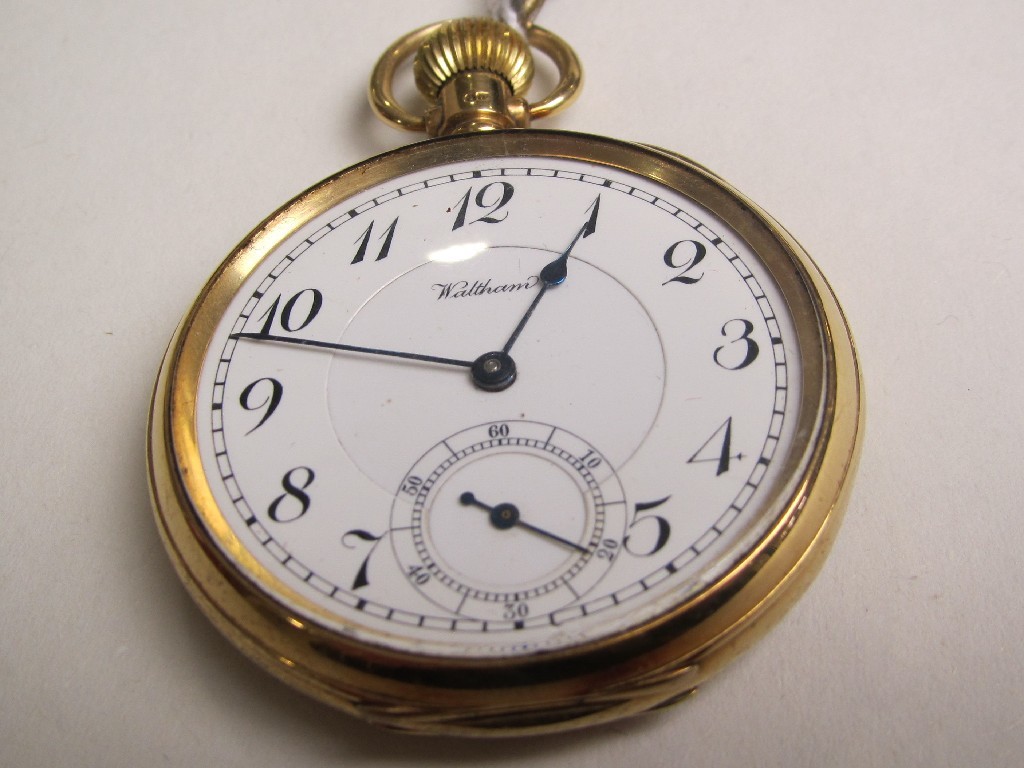 Appraisal: Eighteen carat gold open faced Waltham pocket with white dial