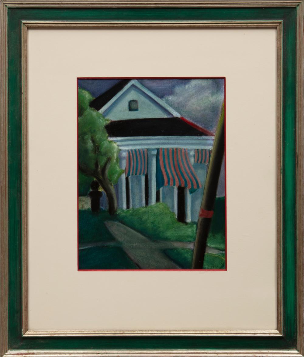 Appraisal: John O'Brien American th c House with Striped Awnings oil