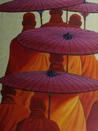 Appraisal: Min Wae Aung Burmese born Buddhist Monks acrylic on canvas