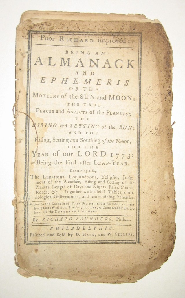 Appraisal: ALMANACS Saunders Richard Poor Richard Improved being an Almanack and