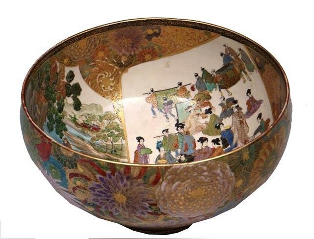 Appraisal: A JAPANESE SATSUMA BOWL the interior painted with three panels