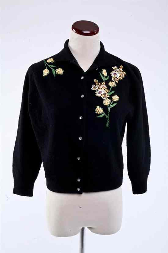 Appraisal: VINTAGE ELSA SCHIAPARELLI PARIS BLACK CARDIGAN s Three-quarter length sleeve