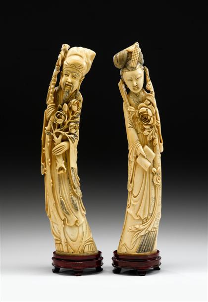 Appraisal: Large pair of Chinese elephant ivory figures early th century