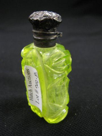 Appraisal: English Sterling Cut Glass Perfume vaseline green hallmarked long inner